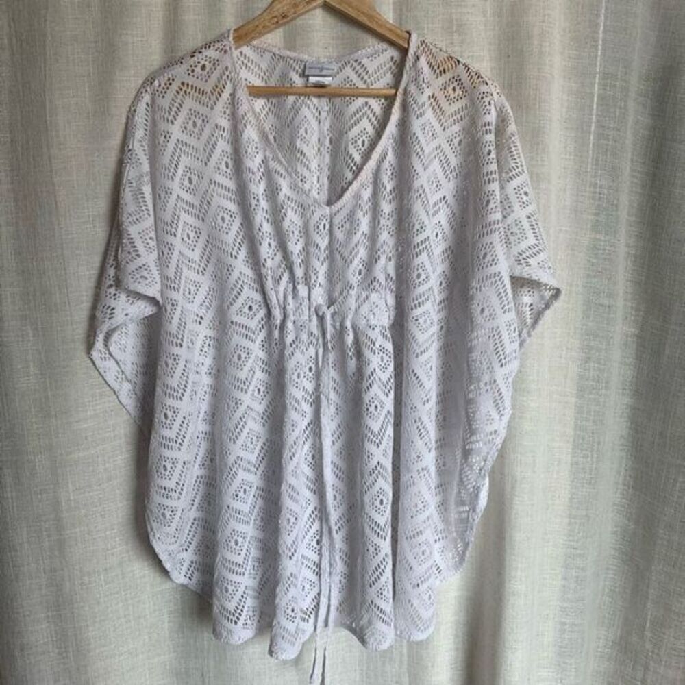 Jaclyn Smith women’s medium white Swimsuit Cover sheer cut out design front tie‎
